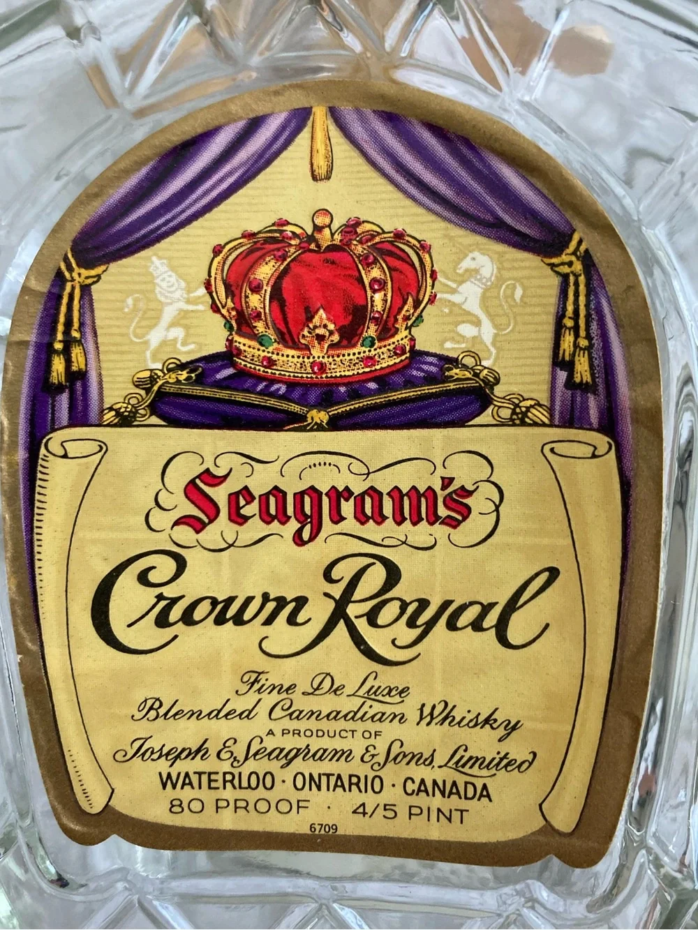 Seagram's Crown Royal Empty Glass Decanter Bottle - Gold & Purple Label